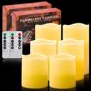 VETOUR Flameless Battery Operated Candles: Pack of 6 LED Flickering Candle H4 5" 6" D3 Real Wax Pillar Electric Candles with 10-Key Remote and Timer for Home Party Christmas Decor
