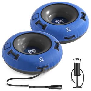 QPAU Snow Tube with Premium Canvas Cover 2 Pack for Kids and Adults, 48'' Inflatable Heavy Duty Snow Tube Made by Thickened Bottom, Sled Winter Outdoor Fun Toys for Children Boys Girls (Blue & Blue)