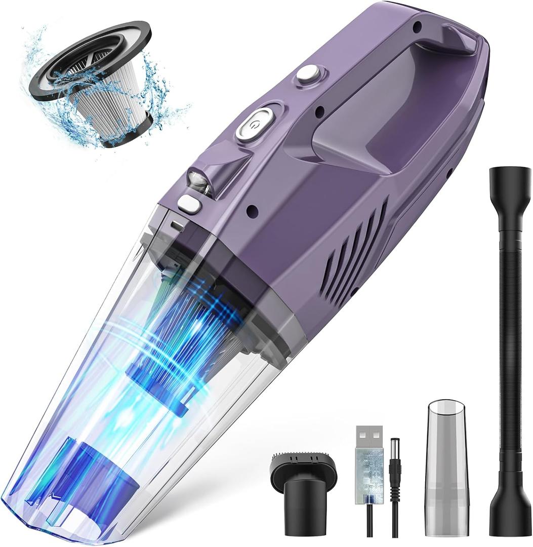 Handheld Vacuum Cordless, Car Hand Held Vacuum Cordless Rechargeable with Multi Accessories/LED Light, Lightweight Mini Portable Dust Rechargeable for Car, Office and Home Cleaning