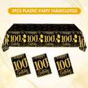 3 PCS 100th Birthday Tablecloth Black and Gold Theme Table Cloths for Parties Cheer to 100 Years Happy Birthday Tablecloth for Men Women Birthday Anniversary Party Supplies