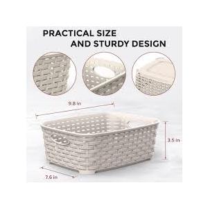 European Made Plastic Storage Bins, Heaviest Duty, Household Organizer Bins for Bathrooms, Bedrooms, Kitchens, Laundry Room, Cabinets, Shelves, 4 Pk, Beige