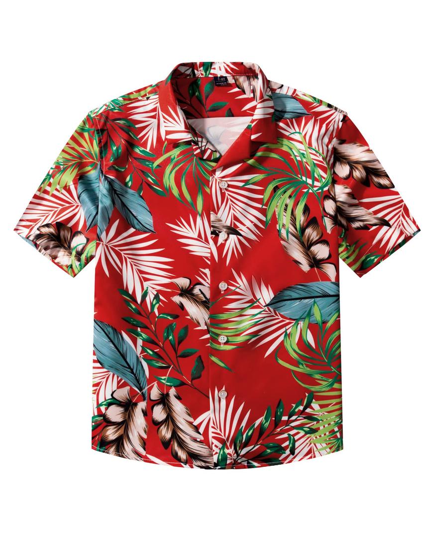 Boys Hawaiian Shirt Short Sleeve Cotton Button Down Shirt, Kid Teen 13-14T