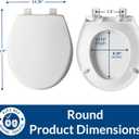 Mayfair Collins Slow Close Toilet Seat, Durable Plastic Seat with Extra Stability Bumpers and Secure Hinges, Made in USA, Round, White