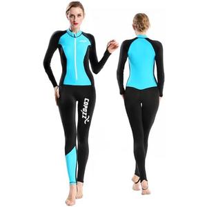 COPOZZ Diving Skin, Men Women Youth Thin Wetsuit Rash Guard- Full Body UV Protection - for Diving Snorkeling Surfing Spearfishing Sport Skin (Black/ Blue, X-Large for Women)