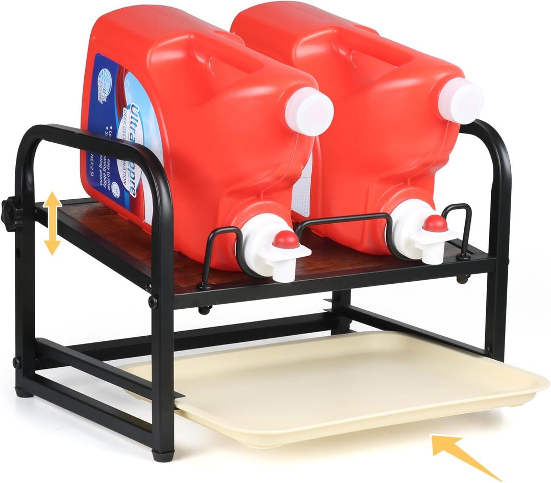 Laundry Detergent Holder & Laundry Detergent Soap Dispenser - Liquid Laundry Detergent Organizer with Drip Tray & Adjustable Tilting Board, for Laundry Room Organization and Storage (Large-Hold 2 bottles, Black)