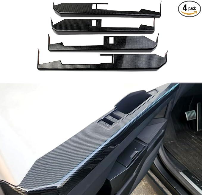Carbon Fiber Style Interior Door Armrest Window Lift Switch Panel Cover Trims Accessoriess for Tesla Cybertruck (Matte Surface)