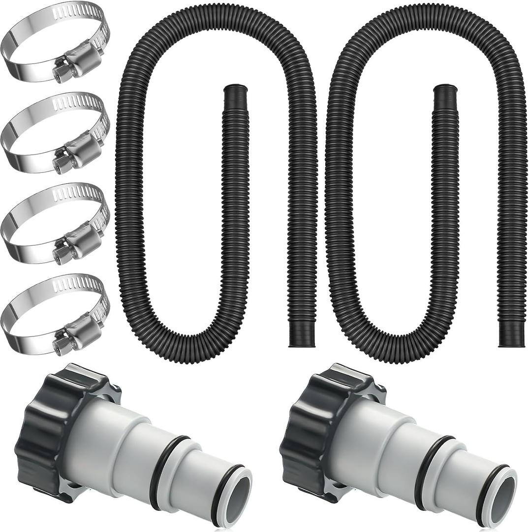 Saintrygo 2 Pack Thickened Pool Hose for Above Ground Pools 1.5 Inches Diameter 59 Inches Length Replacement Swimming Pool Pump Hose with 4 Pcs Clamps and 2 Replacement Adapter (Black)