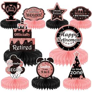 9PCS Rose Gold Retirement Party Decorations - Honeycomb Glitter Table Centerpiece Toppers for Happy Celebration Supplies for Women