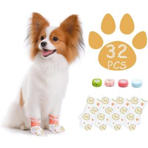 Disposable Dog Booties for Dog Cats,32Pcs Pet Booties Waterproof and Breathable with Adjustable Bandage,Paw Socks Protector for Small Medium Large Dogs(S,Paw Width:1.18~1.77in)