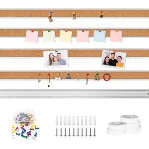 LILXIU 5 PCS Aluminum Trim Cork Board Strips for Walls 45.66 x 1.18 Inch Cork Strips Bulletin Bar Strip with Accessories Bulletin Board Strip for Home Office Classroom Decor
