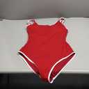 BMJL Women's One Piece Swimsuit Sports Adjustable Strap Bathing Suit Color Block Ribbed High Cut Swimsuits, Large, Red