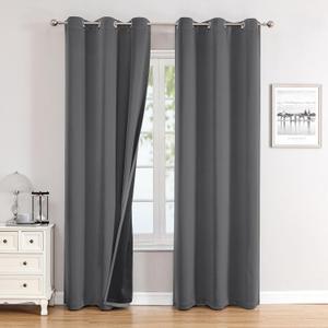ChrisDowa 100% Blackout Curtains 72 inch Long for Bedroom with Black Liner, 2 Thick Layers Total Blackout Thermal Insulated Grommet Window Curtains 2 Panels Set (Grey, 42 x 72 Inch)