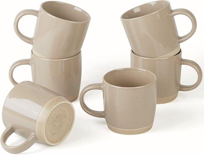 famiware Coffee Mugs for 6, 13 oz Mug Set, Dringking Cup with Handle for Coffee, Tea, Cocoa, Milk, Milkyway serise, (Tan)