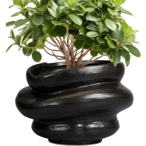 Ceramic Pots for Plants 10.6 Inch - Bonsai Flower Pots for Indoor Plants with Drainage Hole, Decorative Outdoor Pot for Plant, Gift for Men Women, Black, 10.6 x 7.5 Inch