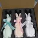 FestalMart Easter Decorations-3 Pack Flocked Bow Tied Bunny Set- Pastel Bunny Decor for Spring Home Shelf Mantel Table Windowsill Party Decor