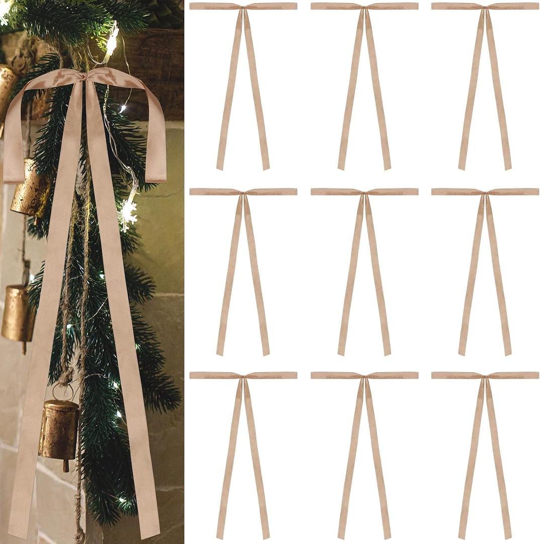 12 Pcs Christmas Satin Bows 24''x12'', Large Ribbon Bow Christmas Tree Bow Wreath Bows for Xmas Home Wedding Decorations Indoor Outdoor (Champagne)