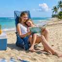 Portal High Back Beach Chair for Adults - Heavy Duty 350 lbs Folding Portable Sand Chair with Cup Holder & Side Pocket, Breathable Mesh Tall Camping Chair with Rotating Feet for Outdoor Travel Blue