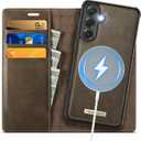 Wallet Case for Samsung Galaxy S24 Compatible with Magsafe, 2-in-1 PU Leather Flip RFID Blocking Card Holder Stand Shockproof Magnetic Detachable Cover for Galaxy S24 Case 6.2", Brown