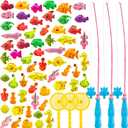 62Pcs Magnetic Fishing Game for Kids, Bathtub Kiddie Party Toy, Plastic Floating Fish with Pole Rod Net, Bath Toys for Kids Ages 4-8