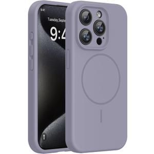 Miracase Magnetic for iPhone 15 Pro Case, [Soft Anti-Scratch Microfiber Lining], Compatible with MagSafe, Liquid Silicone Shockproof Drop Protection Phone Case for 15 Pro, Lavender Gray