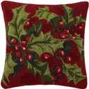 Peking Handicraft 31SJM10063C16SQ Holly Holiday Hook Throw Pillow, 16-inch Square, Wool and Cotton