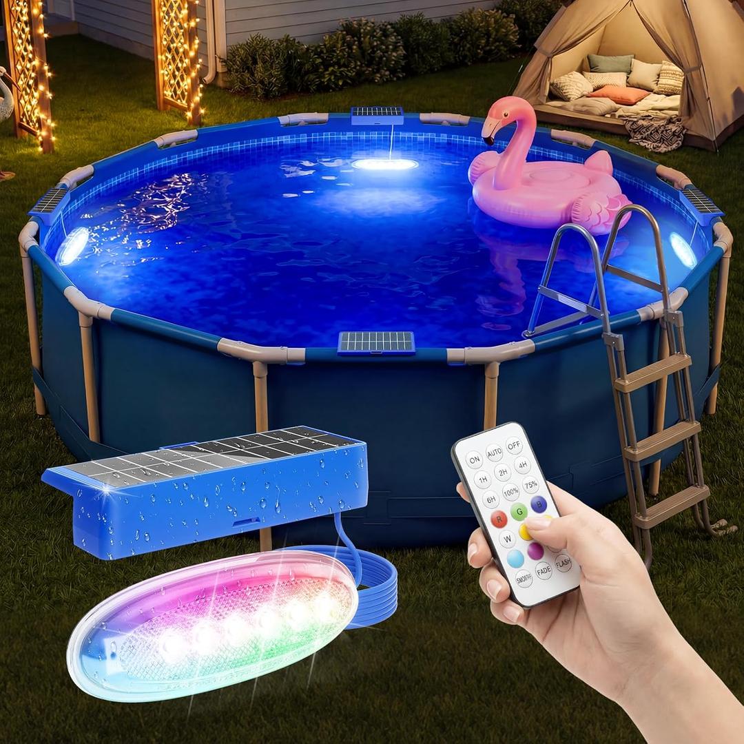 APONUO 4 Pack Solar Pool Lights, Pool Solar Lights for Above Ground Pools with Remote, IP68 Waterproof, RGB Color Changing Solar Powered Pools Light for Pond, Fountain,Yard (Blue)