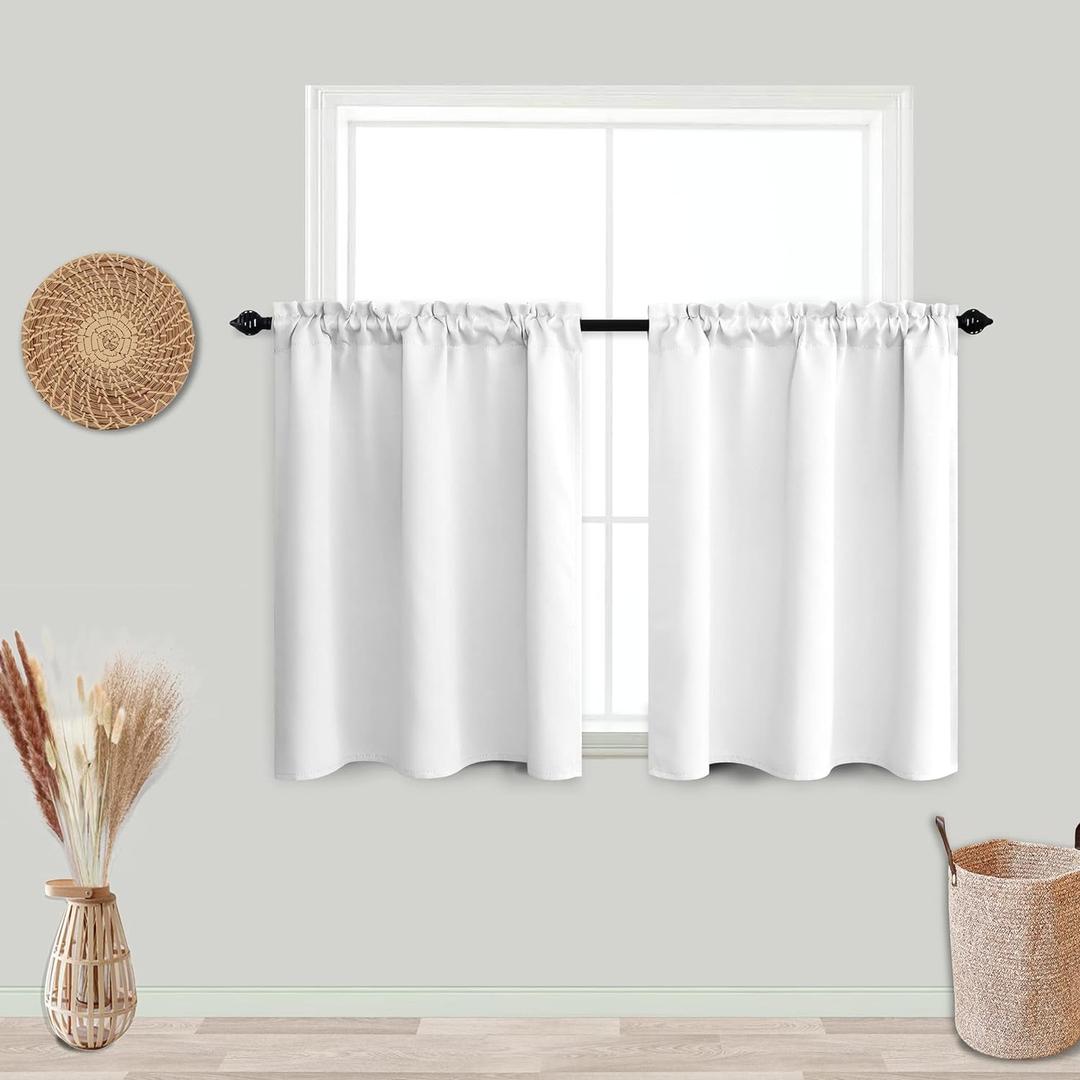 KOUFALL White Curtains for Small Bathroom Window,50% Blackout Short Curtains for Bedroom,24 x 30 Inch Length