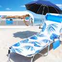 Luxfero 3-in-1 Beach Lounge Chair with Umbrella, Sun Tanning Chair with Face Hole&5-Position Recliner, Folding Lounge Chair Outdoor Lay Flat, Max 350lbs,Portable Tanning Chair with Pillow&Pocket-White
