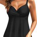 Women's Underwire Tankini Top Only- Twist V Neck Swimsuit Top Flowy Bathing Suit Top No Bottom 2025 (Black, XXL)