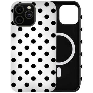 Case Compatible with iPhone 16 Pro Max,[Compatible with MagSafe] Polka Dot Pattern Aesthetic Design Phone Case for Girl Women Boy Men,Dual-Layer Fashion Design Black