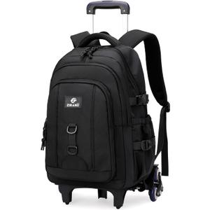 18" Black Boys Backpack with 6 Wheels, Carry-on Rolling Kids Backpack for School Boys, Black