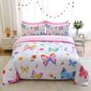 Wajade 7 Piece Butterfly Comforter Set for Girls Kids Cute Colorful Butterfly Flowers Floral Bedding Set Full Size with Sheet and 2 Pillowcases 2 Pillow Shams Bed in a Bag as Birthday Choice