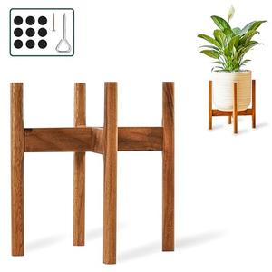 Zurklulu Acacia Wood Plant Stand Indoor, 10-Inch Plant Holder for Medium and Large Indoor Plants, Boho Mid-Century Style, Up to 10" Pots (Pots Not Included, Fixed Width of 10 Inches)