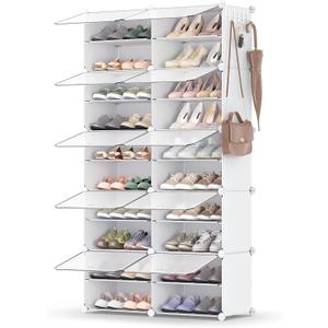 SONGMICS Shoe Rack Organizer, 10-Tier Shoe Storage Cabinet for Closet and Entryway, Holds 40 Pairs of Shoes, Adjustable, Cloud White and Trasparent ULPC035W01