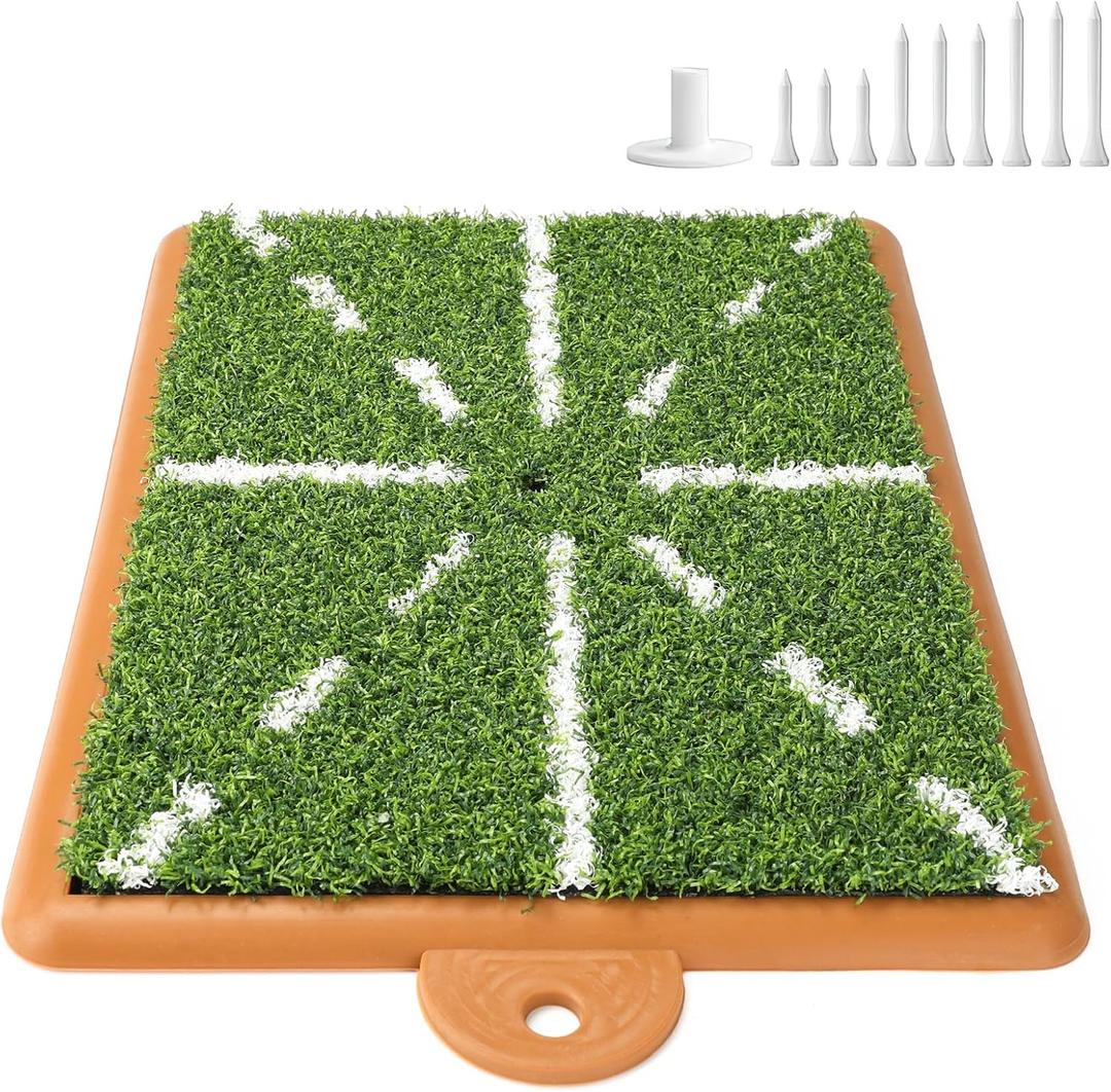 Eapele Golf Practice Mat, Golf Turf Heavy Duty Rubber Base Golf Practice Mat with Handle, Golf Mats Practice Outdoor and Indoor Come with 1 Rubber Tee and 9 Plastic Tees