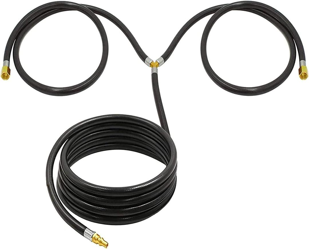 MENSI 16 Feet Y Splitter RV Propane Extension Hose for Two Outdoor Gas Grill to Hook Up RV 1/4" Quick Connect Adapter
