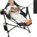 Suteck Hammock Camping Chair with Footrest, Oversized Swinging Folding Chair for Adults, Heavy Duty Portable Rocking Camp Chair with Cup Holder & Pillow for Beach, Patio, Lawn, Supports up to 500 lbs
