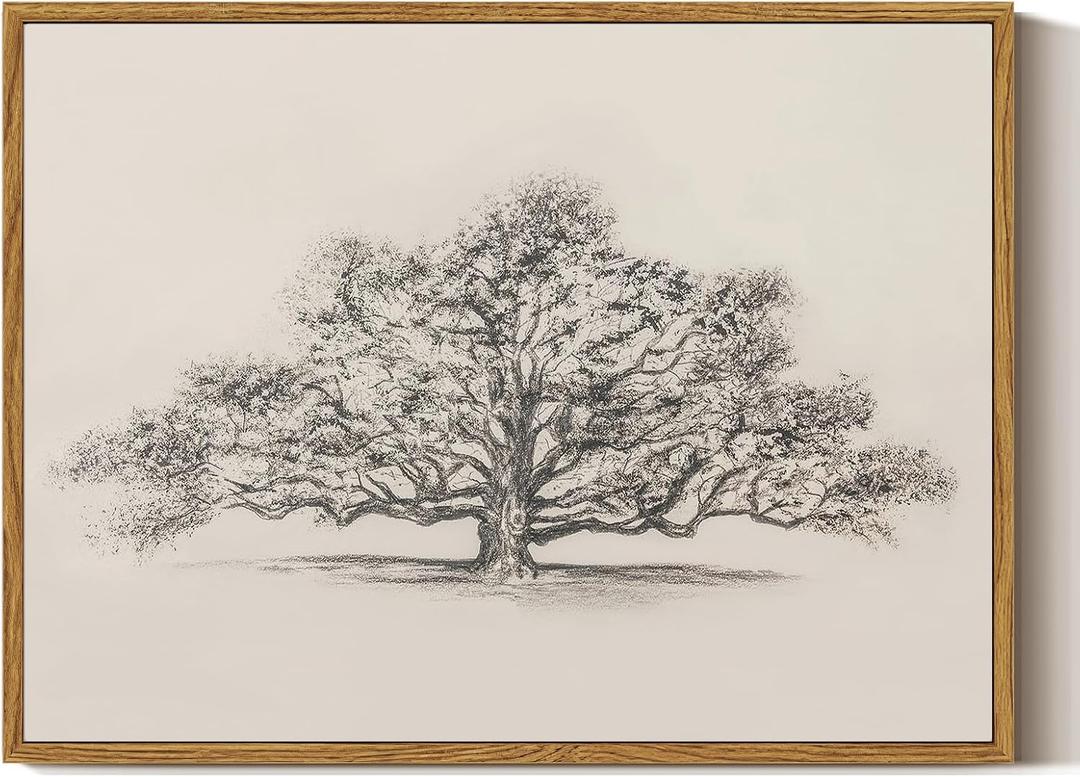 ARPEOTCY Framed Canvas Wall Art, Vintage Wall Decor, Retro Sketch Tree of Life Pictures for Bedroom Bathroom Living Room, Rustic Cottagecore Farmhouse Black White Neutral Decorations, 12x16inch