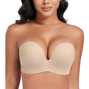 DotVol Women Hand Shape Custom Lift Invisible Wirefree Anti-Slip Strapless Push Up Bra (Wing Beige,34C)