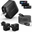 JSAUX 65W USB C Charger for Nintendo Switch 2, Powers in TV Mode, with EU/UK Plug & 6.6FT Cable, GaN PD Fast Charge for ROG Xbox Ally, Steam Deck, ROG Ally, iPhone 17, Galaxy, Tablet & Laptop  Black