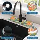 Abstract Leaves Sink Faucet Absorbing Mat Boho Leaves Super Absorbent Fast Drying Mat Sink Gadgets Behind Faucet Sinkmat for Kitchen Bathroom, 15.5"x5.5"