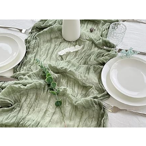 1 Pack Sage Green Cheesecloth Table Runner 20 x 120 inch Gauze Table Runners 10 FT Long,Semi Sheer Boho Cheese Cloth Fabric Table Runner Bulk for Wedding,Party,Baby Shower,Bridal Shower Decoration