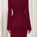 PRETTYGARDEN Women 2025 Mini Bodycon Dresses Long Sleeve Ruched Fitted Short Night Out Trendy Party Club Outfits Fall Clothes (Red, L)