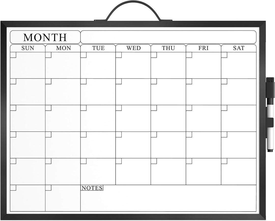 MaxGear Monthly Calendar Dry Erase Board for Wall, 16"x12" Double-Sided Magnetic Calendar White Board with Handle, Black Aluminum Alloy Frame Hanging Small Whiteboard for Office, Home, School