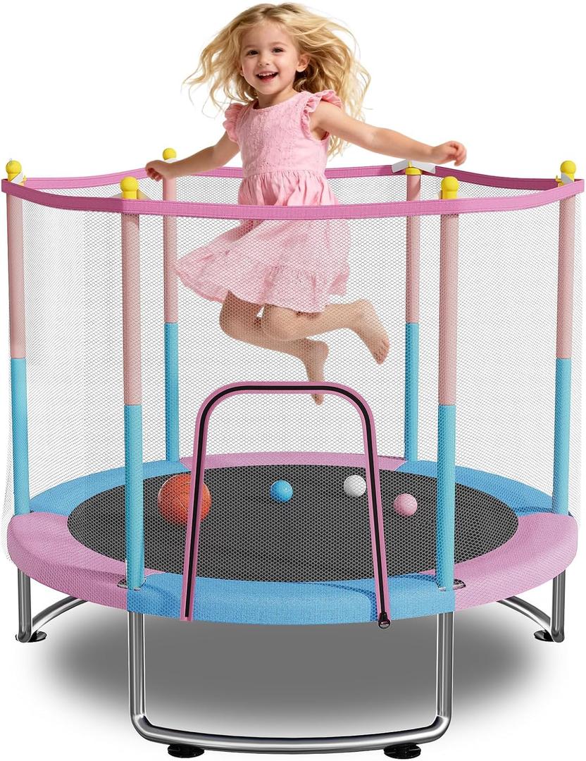 Trampoline for Kids, Upgrade Full Anti-Rust Toddler Trampoline with Net (60'', Pink)
