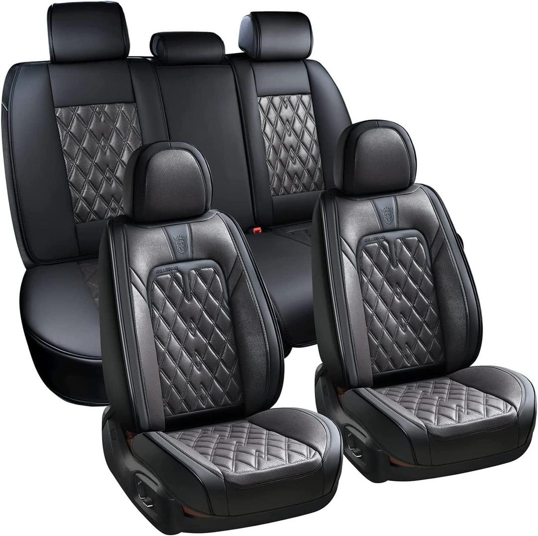 Coverado Car Seat Covers Full Set, 5 Seats Covers for Cars, Car Seat Covers Front Seats Back Seat Covers, Car Seat Protector Luxury Leathaire Waterproof Seat Cushions Universal Fit Most Cars Black