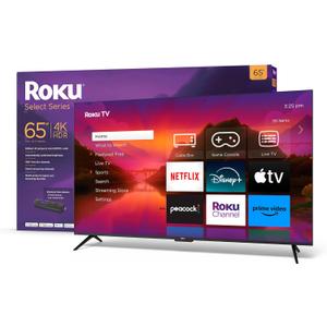 Roku Smart TV  65-Inch Select Series 4K HDR RokuTV with Roku Enhanced Voice Remote, Brilliant 4K Picture, Automatic Brightness, & Seamless Streaming  Live Local News, Sports, Family Entertainment