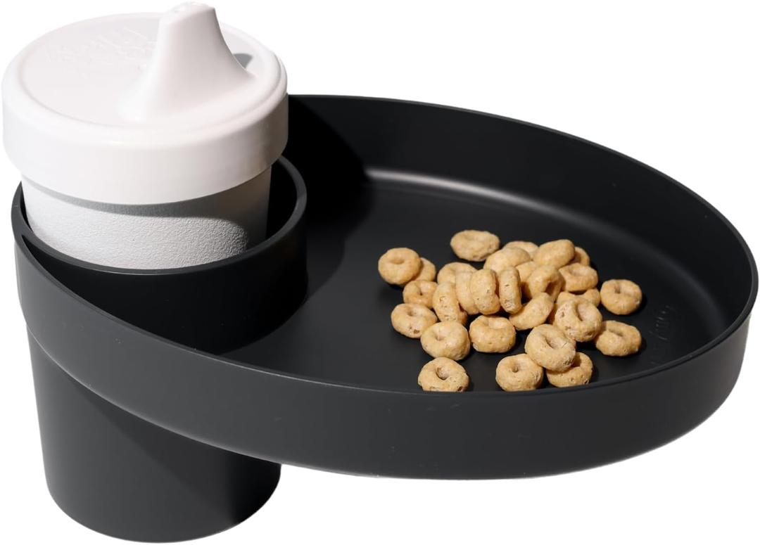 Travel Tray Oval USA Made Extend Your Current Cup Holder to Hold a Cup Plus A Tray for Snacks, Toys and Accessories. Use in a Car Seat, Booster, Stroller, Golf Cart, Outdoor Chair, (Pirate Black)