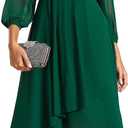 Ever-Pretty Women's Chiffon V Neck Long Sleeves A-Line Midi Length Wedding Guest Dress Cocktail Party Formal Dresses 01926 (Green, M)