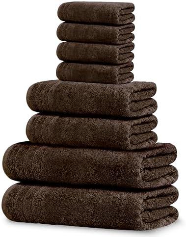 Towels Pack of 6 Towels Set, 2 Extra Large Bath, 2 Hand, 2 Washcloths, 100% Cotton, Lighter Weight, Quicker to Dry, Super Absorbent, Perfect for Bathroom, Brown